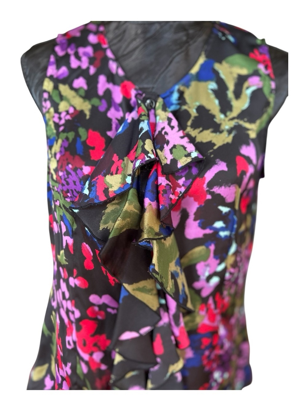 Violet & Claire Floral Ruffle Sleeveless Blouse Small